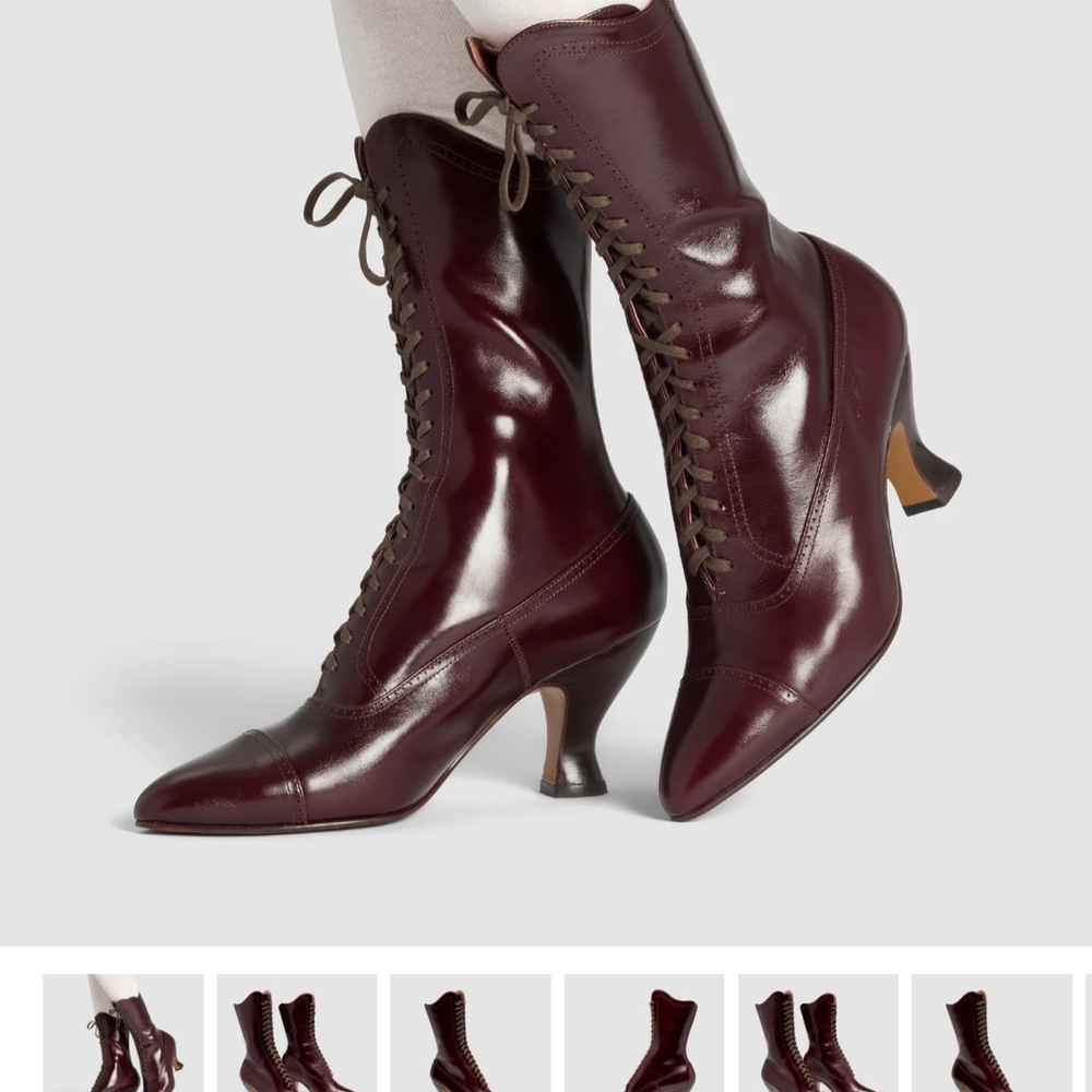 Brown Heeled Boots with Pointed Toe and Side Zipper